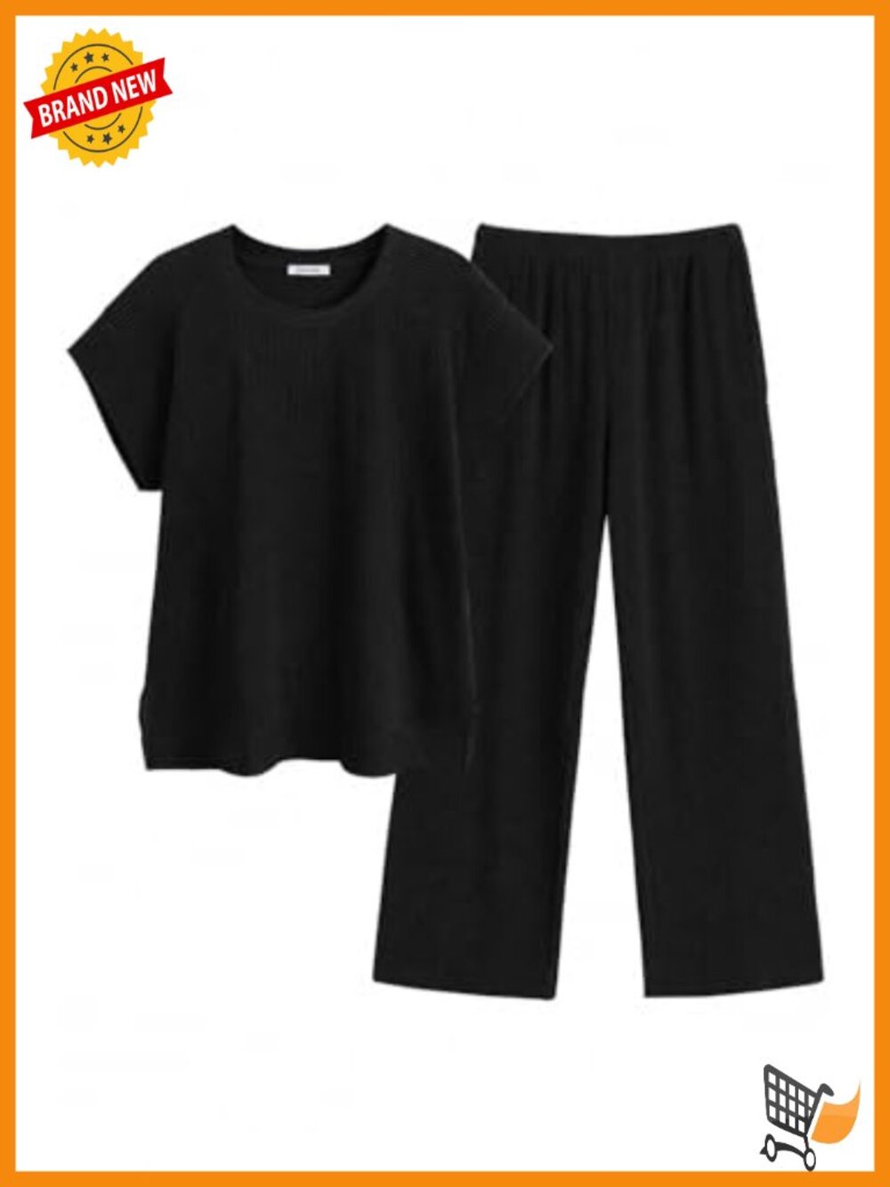 Ribbed Short Sleeve Wide Leg Pant Set Women's 2 Piece Lounge Set Soft Stretchy